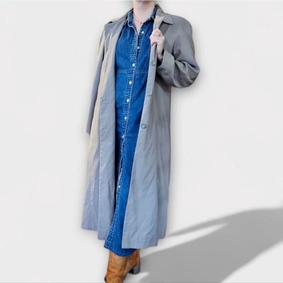Jones New York Petite Moss Green Water Repellent Scandi Style Long Trench Coat 8 - Picture 2 of 13